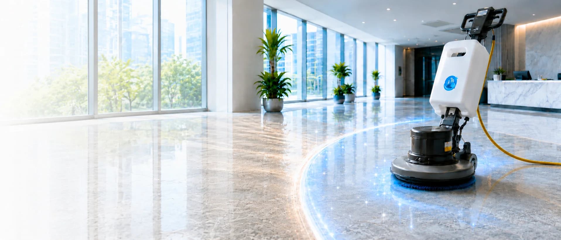 Cadic Building Services team polishing a commercial building floor